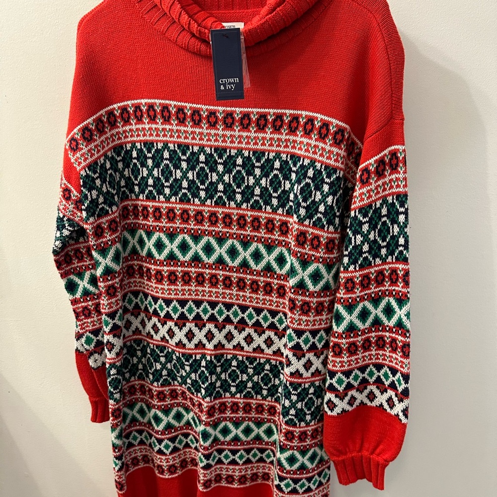 Crown & Ivy Festive Red and Green Knit Sweater